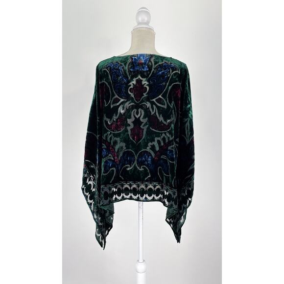Chicos Silk Blend Velvet Burnout Poncho Womens Size Small / Medium New Green - Picture 4 of 7
